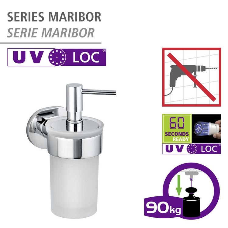 Produktbild: UV-Loc&reg; Seifenspender Mod. Maribor, Befestigen ohne Bohren mit innovativem Klebesystem