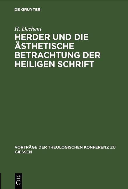 Produktbild: Herder und die &auml;sthetische Betrachtung der heiligen Schrift