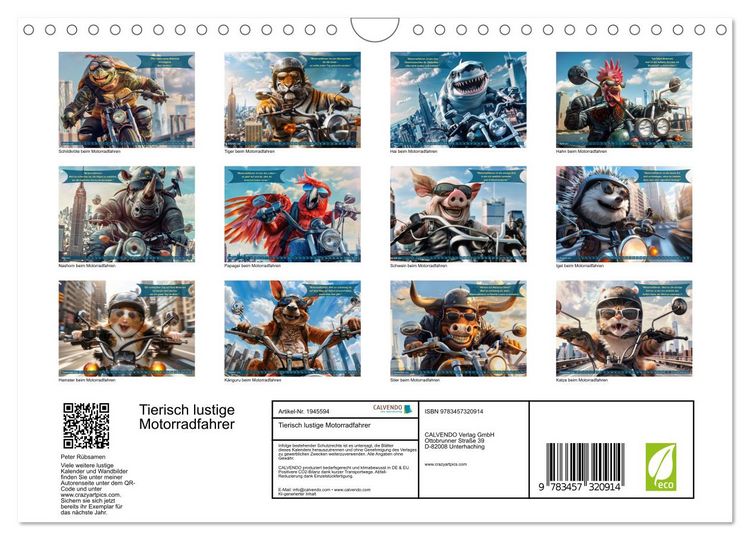 Produktbild: Tierisch lustige Motorradfahrer (Wandkalender 2026 DIN A4 quer), CALVENDO Monatskalender