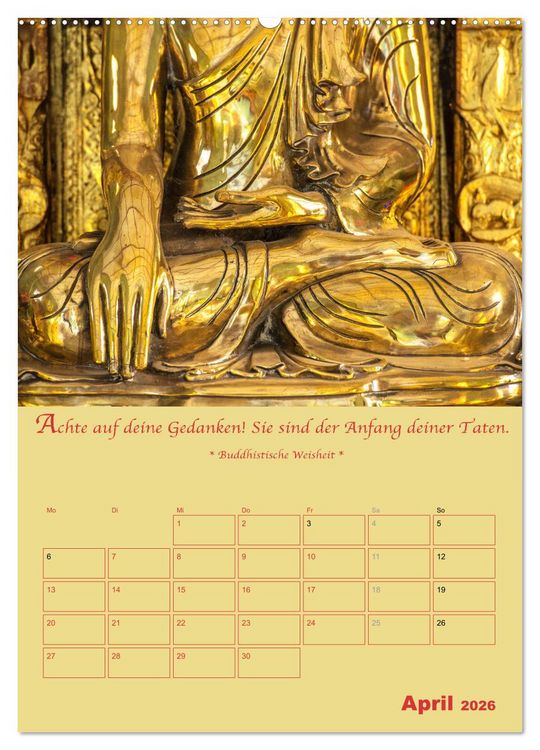 Produktbild: BUDDHA IN GOLD - Mit buddhistischen Spr&uuml;chen (Wandkalender 2026 DIN A2 hoch), CALVENDO Monatskalender