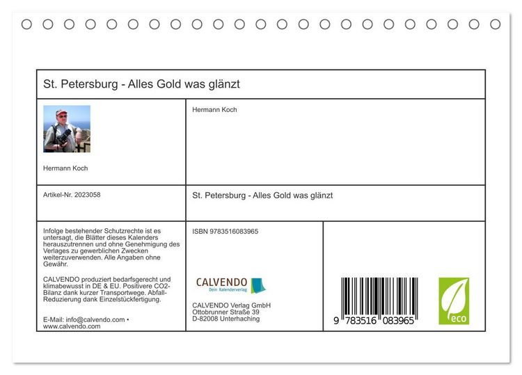 Produktbild: St. Petersburg - Alles Gold was gl&auml;nzt (Tischkalender 2026 DIN A5 quer), CALVENDO Monatskalender