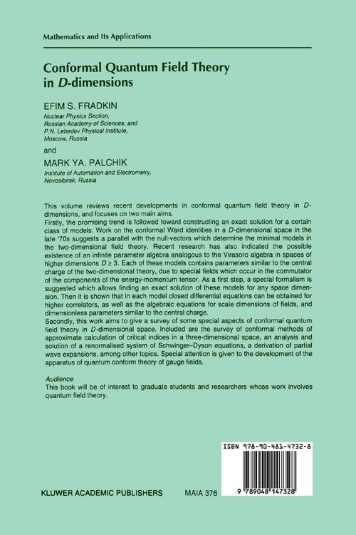 Produktbild: Conformal Quantum Field Theory in D-dimensions