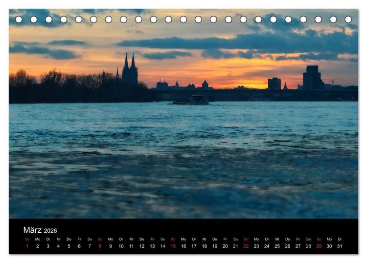 Produktbild: K&ouml;ln bei Nacht - dunkelbunte Stadt (Tischkalender 2026 DIN A5 quer), CALVENDO Monatskalender