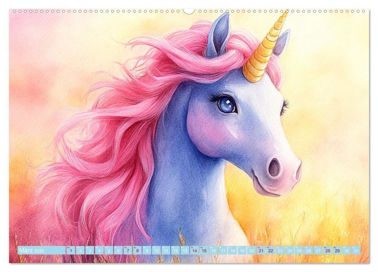 Produktbild: Zwischen Glitzer und Fantasie-Einh&ouml;rner durchs Jahr (hochwertiger Premium Wandkalender 2026 DIN A2 quer), Kunstdruck in Hochglanz