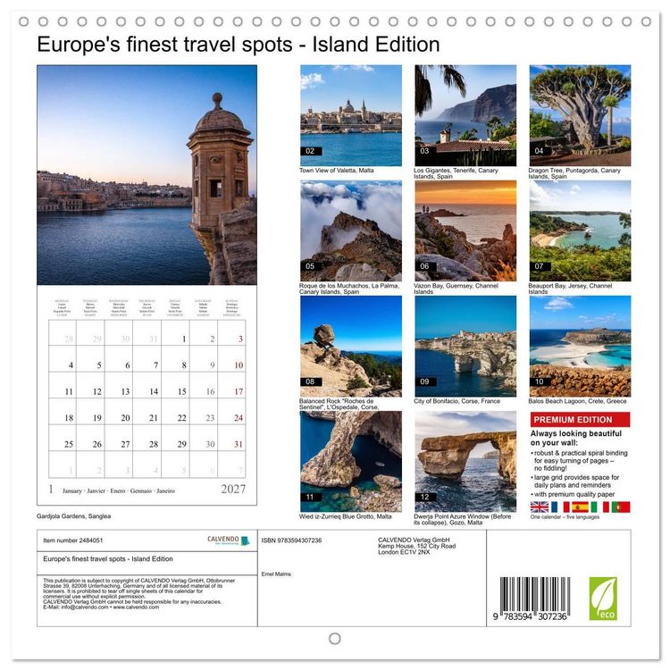 Produktbild: Europe's finest travel spots - Island Edition (Wall Calendar 2027 12 &times; 12 Inch) CALVENDO 12 Month Wall Calendar