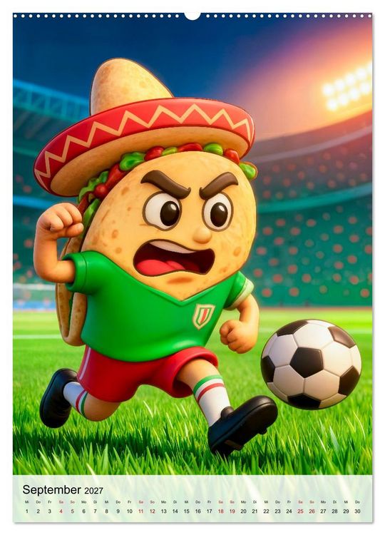 Produktbild: Food‑Fu&szlig;baller - Lustiger kulinarischer Fu&szlig;ballspa&szlig; (Wandkalender 2027 DIN A2 hoch), CALVENDO Monatskalender