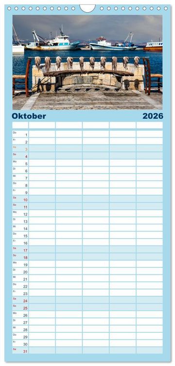 Produktbild: Familienplaner 2026 - Die Insel Naxos - Ein Traum in blau und wei&szlig; mit 5 Spalten (Wandkalender, 21 x 45 cm) CALVENDO