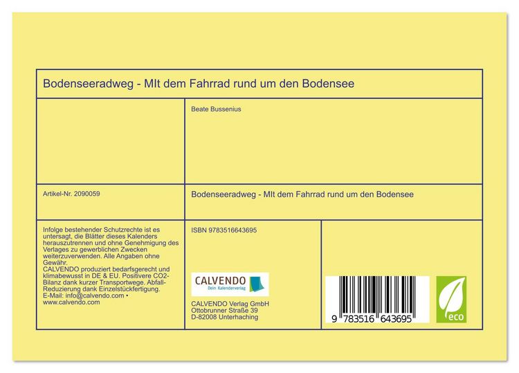 Produktbild: Bodenseeradweg - MIt dem Fahrrad rund um den Bodensee (Tischkalender 2026 DIN A5 quer), CALVENDO Monatskalender