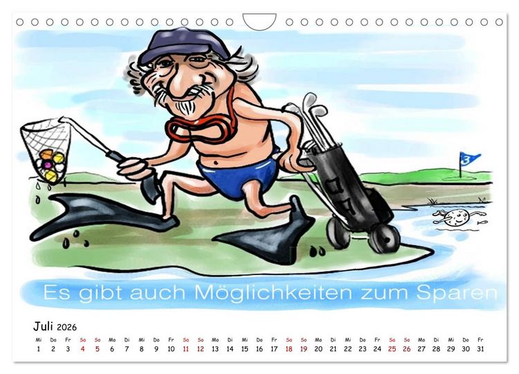 Produktbild: Golfkalender f&uuml;r Anf&auml;nger und alle die Spa&szlig; am Golfen haben (Wandkalender 2026 DIN A4 quer), CALVENDO Monatskalender