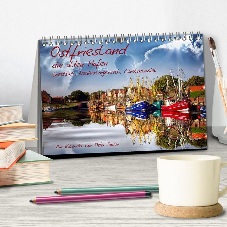 Produktbild: Ostfriesland, die alten H&auml;fen - Greetsiel, Neuharlingersiel, Carolinensiel (Tischkalender 2026 DIN A5 quer), CALVENDO Monatskalender