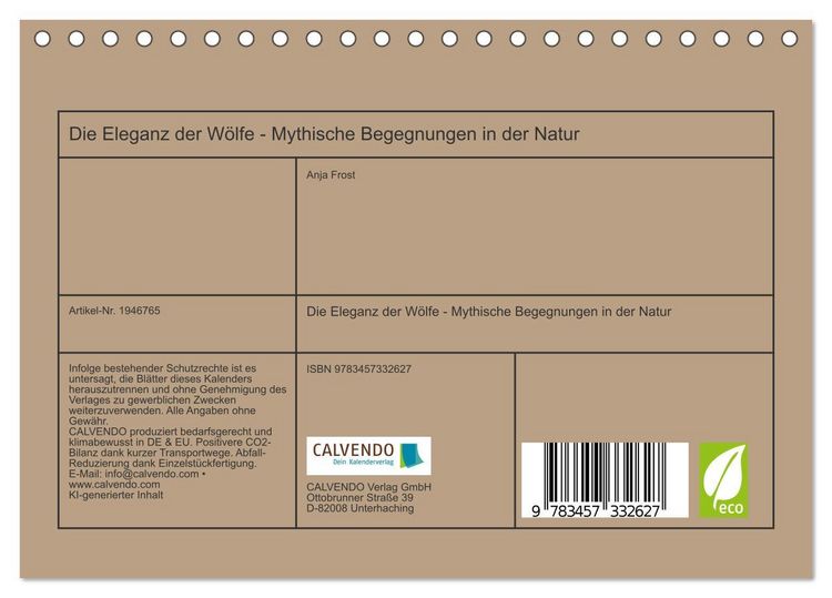 Produktbild: Die Eleganz der W&ouml;lfe - Mythische Begegnungen in der Natur (Tischkalender 2026 DIN A5 quer), CALVENDO Monatskalender