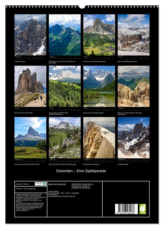 Produktbild: Dolomiten &ndash; Eine Gipfelparade (hochwertiger Premium Wandkalender 2026 DIN A2 hoch), Kunstdruck in Hochglanz