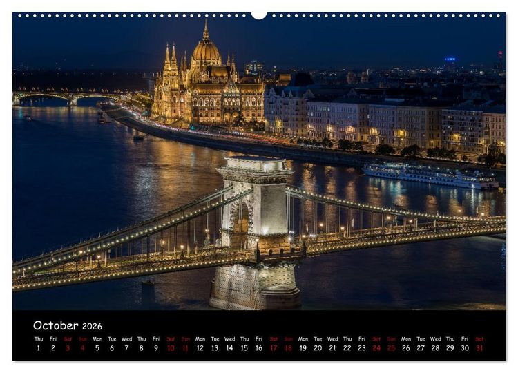 Produktbild: Danube River Nightlights (High Quality Premium Wall Calendar 2026 DIN A2 landscape),CALVENDO 12 Month Wall Calendar