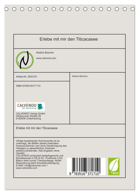 Produktbild: Erlebe mit mir den Titicacasee (Tischkalender 2026 DIN A5 hoch), CALVENDO Monatskalender