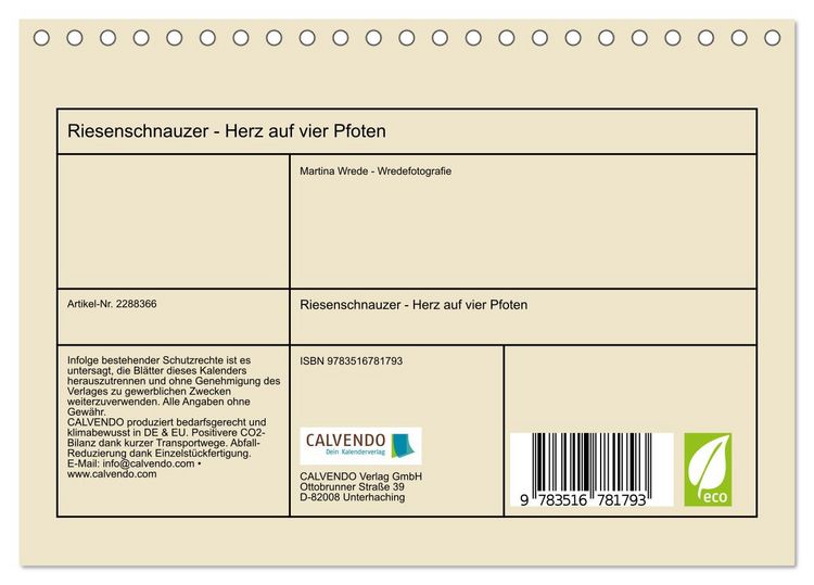 Produktbild: Riesenschnauzer - Herz auf vier Pfoten (Tischkalender 2027 DIN A5 quer), CALVENDO Monatskalender