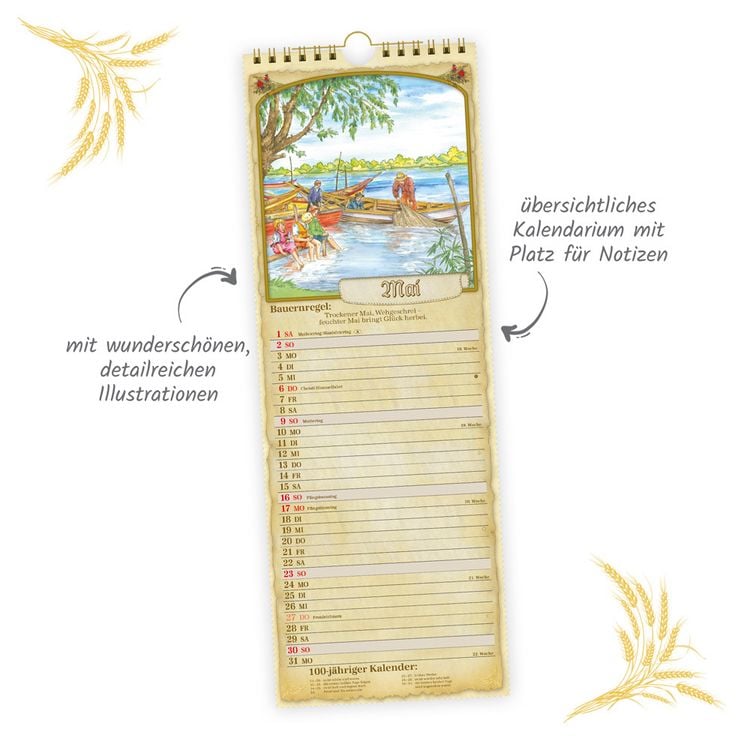 Produktbild: TR&Ouml;TSCH - Maxi-Streifenkalender Bauernkalender 2027 mit Hundertj&auml;hrigem Kalender, Bauernregeln und Ferienterminen