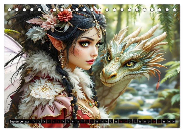 Produktbild: Elves and Dragons - A magical connection (Desk Calendar 2026 DIN A5 landscape), CALVENDO 12 Month DeskCalendar