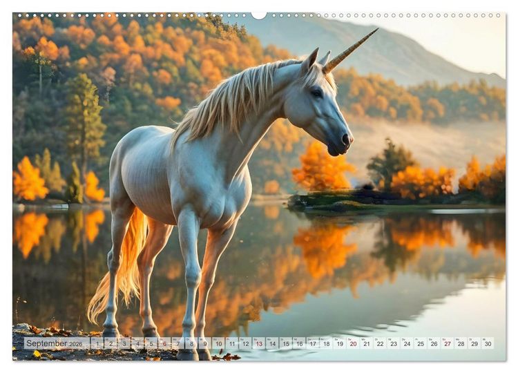 Produktbild: Einhorn Zauberwelt - Die m&auml;rchenhafte Welt der KI Einh&ouml;rner (hochwertiger Premium Wandkalender 2026 DIN A2 quer), Kunstdruck in Hochglanz