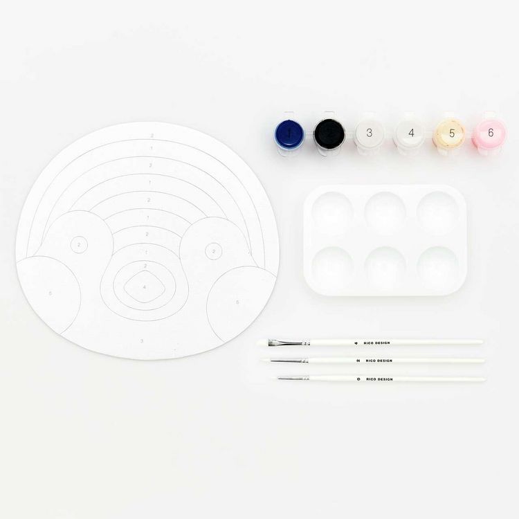 Produktbild: Malen nach Zahlen Set, Pinguin, 100%, Inhalt: 1 Malkarton, 6 Acrylfarben f&uuml;r ein Motiv, 3 Pinsel, 1 Malpalette