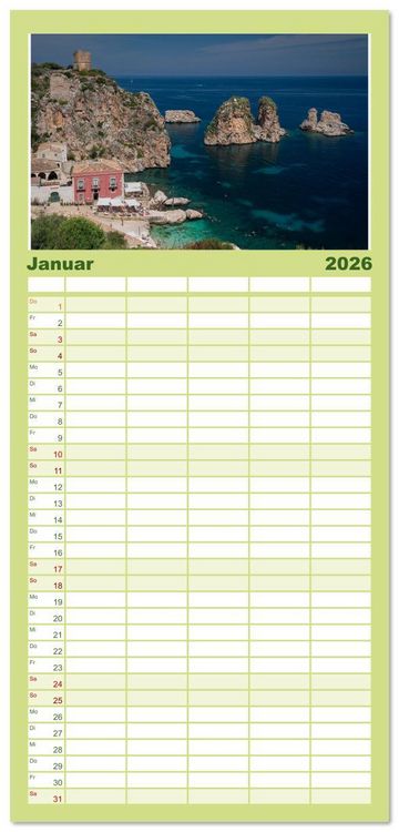 Produktbild: Familienplaner 2026 - Sizilien &ndash; Die Insel, auf der es keinen Winter gibt mit 5 Spalten (Wandkalender, 21 x 45 cm) CALVENDO