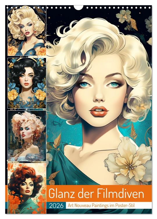 Produktbild: Glanz der Filmdiven. Art Nouveau Paintings im Poster-Stil (Wandkalender 2026 DIN A3 hoch), CALVENDO Monatskalender