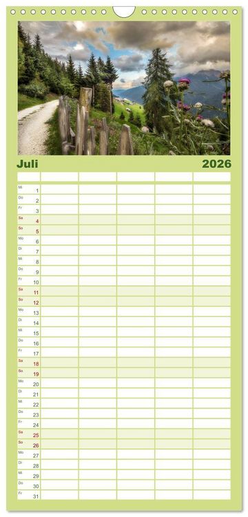 Produktbild: Familienplaner 2026 - Bergbauernh&ouml;fe im Ultental mit 5 Spalten (Wandkalender, 21 x 45 cm) CALVENDO