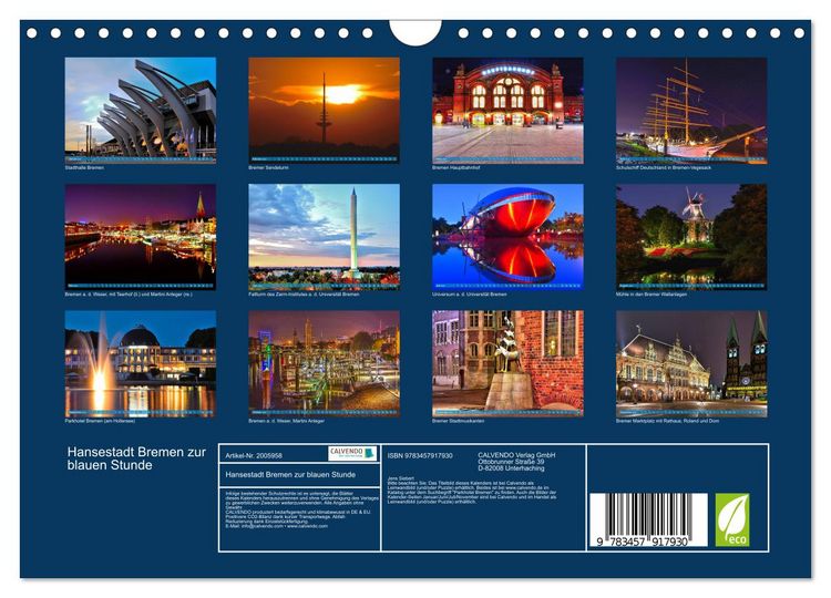 Produktbild: Hansestadt Bremen zur blauen Stunde (Wandkalender 2026 DIN A4 quer), CALVENDO Monatskalender