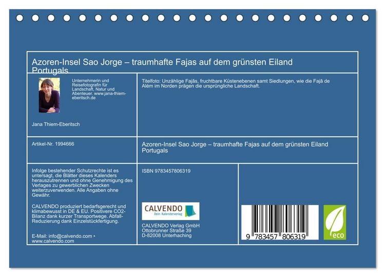 Produktbild: Azoren-Insel Sao Jorge &ndash; traumhafte Fajas auf dem gr&uuml;nsten Eiland Portugals (Tischkalender 2026 DIN A5 quer), CALVENDO Monatskalender