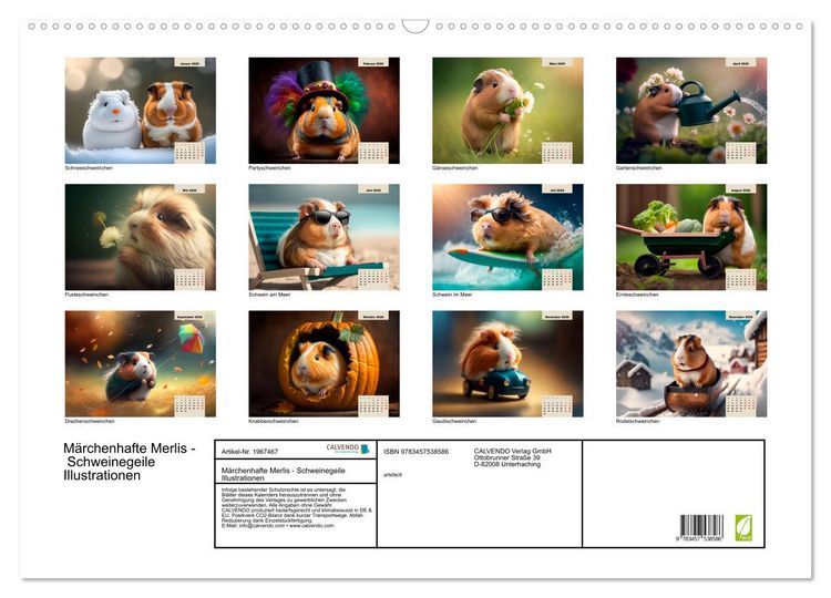 Produktbild: M&auml;rchenhafte Merlis - Schweinegeile Illustrationen (Wandkalender 2026 DIN A2 quer), CALVENDO Monatskalender