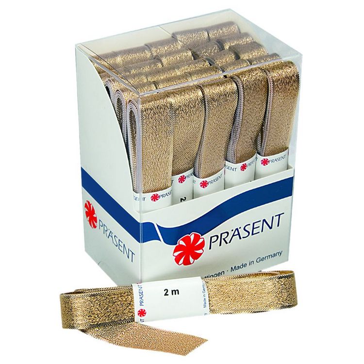 Produktbild: PR&Auml;SENT Satinb&auml;nder Str&auml;ngchen Prag gold 15mmx2m 20 St&uuml;ck