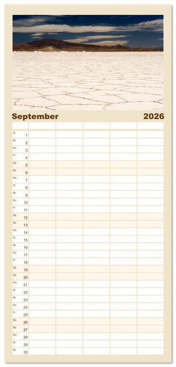 Produktbild: Familienplaner 2026 - Die Farben der Anden - Argentinien und Chile mit 5 Spalten (Wandkalender, 21 x 45 cm) CALVENDO