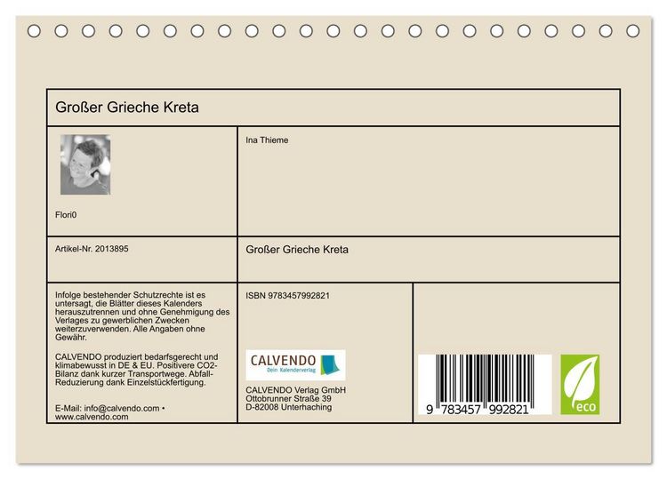 Produktbild: Gro&szlig;er Grieche Kreta (Tischkalender 2026 DIN A5 quer), CALVENDO Monatskalender