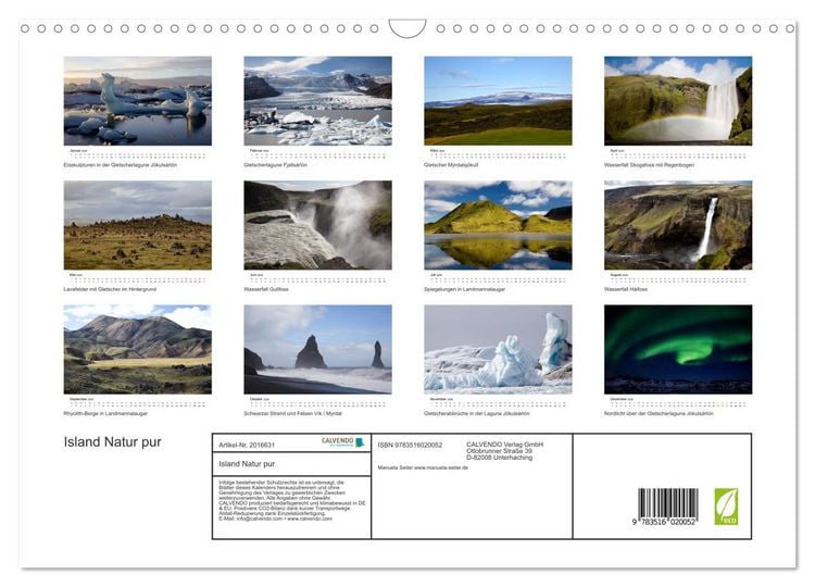 Produktbild: Island Natur pur (Wandkalender 2026 DIN A3 quer), CALVENDO Monatskalender