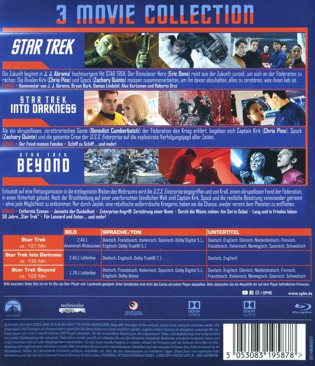 Produktbild: STAR TREK - Three Movie Collection [3 BRs]