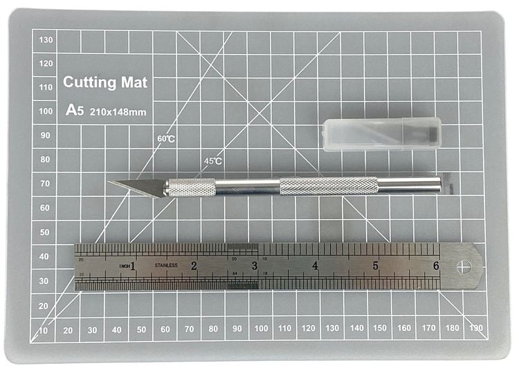 Produktbild: PEBARO 17MAT - Cutter-Set, 8-teilig, mit Cutter-Messer, Lineal und Schneidematte