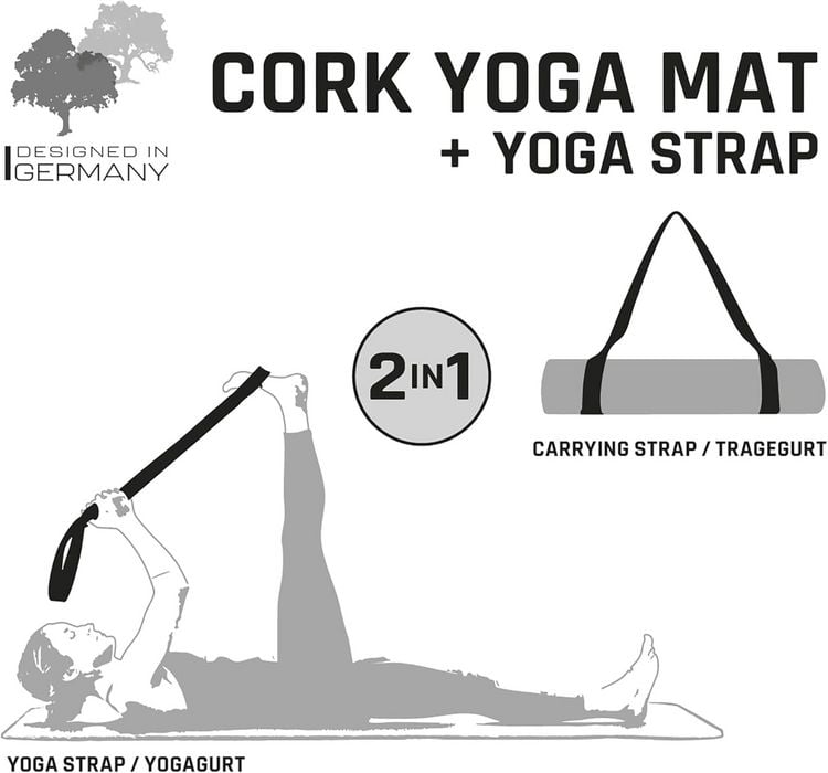 Produktbild: Schildkr&ouml;t 960265 - Kork Yogamatte inkl. Yogagurt, Naturkork & Naturkautschuk, 183x61x0,4cm