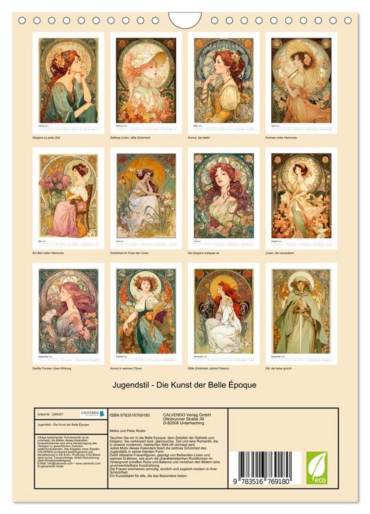 Produktbild: Jugendstil - Die Kunst der Belle &Eacute;poque (Wandkalender 2027 DIN A4 hoch), CALVENDO Monatskalender