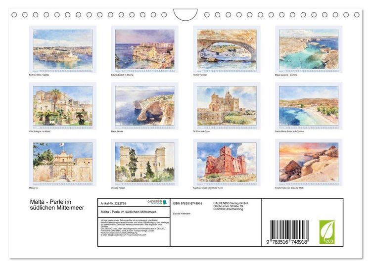 Produktbild: Malta - Perle im s&uuml;dlichen Mittelmeer (Wandkalender 2026 DIN A4 quer), CALVENDO Monatskalender