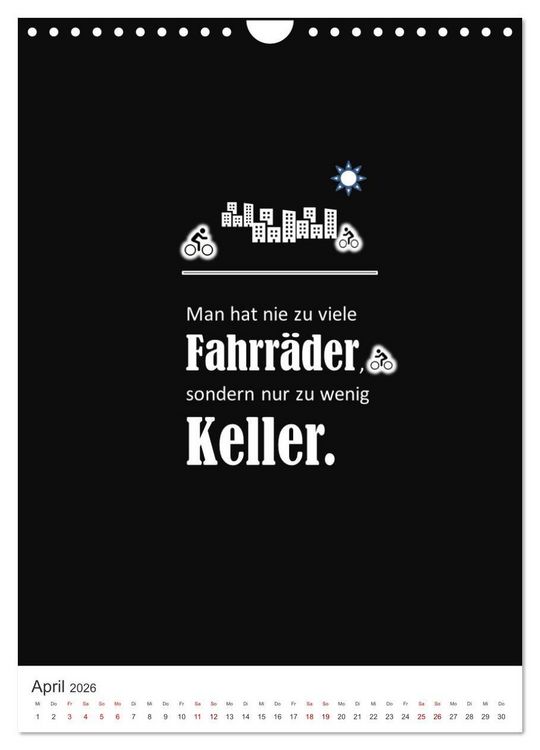 Produktbild: Markante, freche Spr&uuml;che rund ums Radfahren (Wandkalender 2026 DIN A4 hoch), CALVENDO Monatskalender