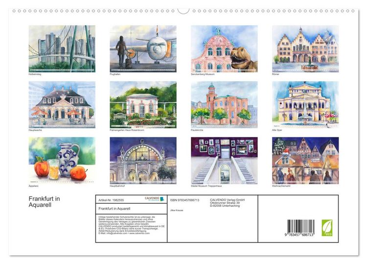 Produktbild: Frankfurt in Aquarell (hochwertiger Premium Wandkalender 2026 DIN A2 quer), Kunstdruck in Hochglanz