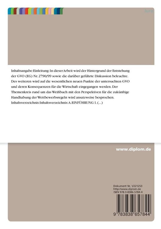 Produktbild: Entstehung und Auswirkungen der VO (EG) Nr.2790/99 der Kommission vom 22.12.99 &uuml;