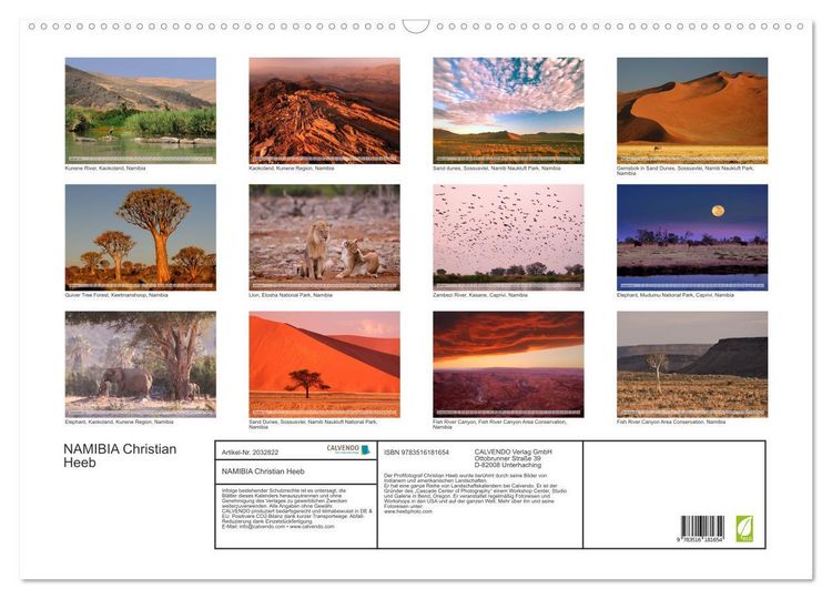 Produktbild: NAMIBIA Christian Heeb (Wandkalender 2026 DIN A2 quer), CALVENDO Monatskalender
