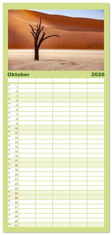 Produktbild: Familienplaner 2026 - Afrika - Namibia mit 5 Spalten (Wandkalender, 21 x 45 cm) CALVENDO