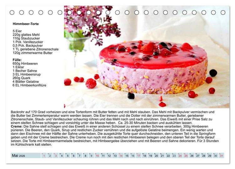 Produktbild: Exquisite Torten. K&ouml;stliche Rezepte f&uuml;r viele Anl&auml;sse (Tischkalender 2026 DIN A5 quer), CALVENDO Monatskalender