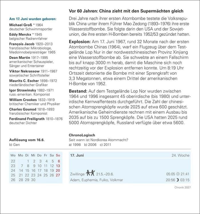 Produktbild: Chronik Tagesabrei&szlig;kalender 2027 - Kulturkalender - Personen, Ereignisse, Schaupl&auml;tze