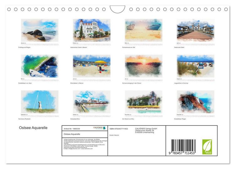 Produktbild: Ostsee Aquarelle (Wandkalender 2026 DIN A4 quer), CALVENDO Monatskalender