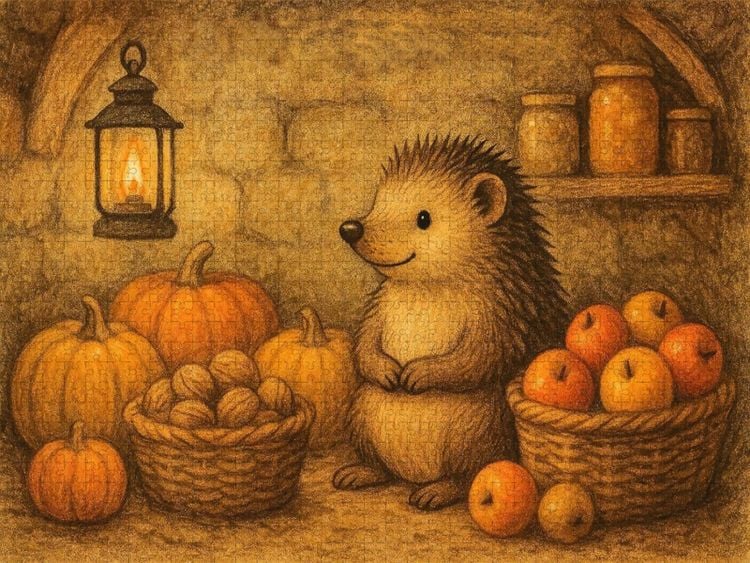 Produktbild: CALVENDO Puzzle Vorratsgl&uuml;ck - Der Igel und sein Keller | 1000 Teile Lege-Gr&ouml;&szlig;e 64x48cm Foto-Puzzle f&uuml;r gl&uuml;ckliche Stunden