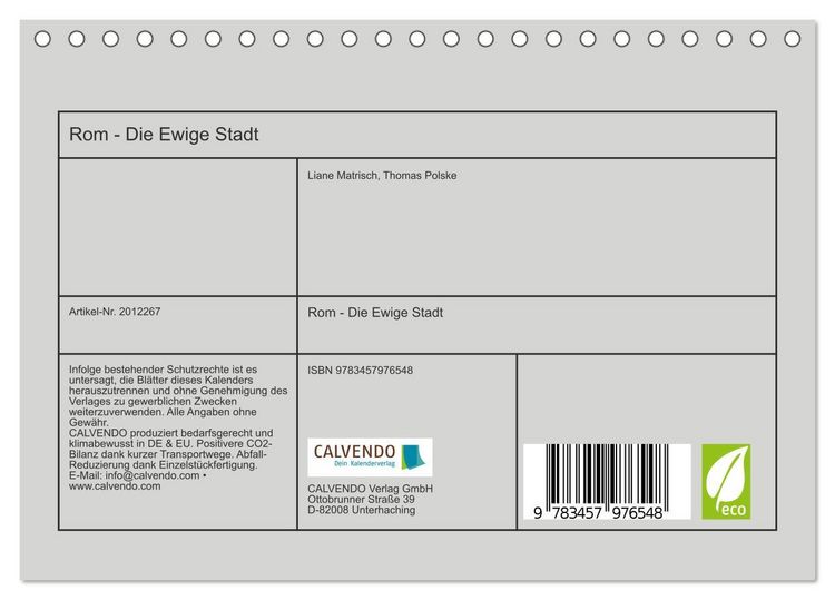Produktbild: Rom - Die Ewige Stadt (Tischkalender 2026 DIN A5 quer), CALVENDO Monatskalender