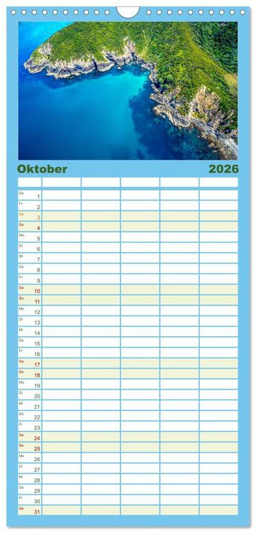 Produktbild: Familienplaner 2026 - Neuseeland Luftaufnahmen mit 5 Spalten (Wandkalender, 21 x 45 cm) CALVENDO