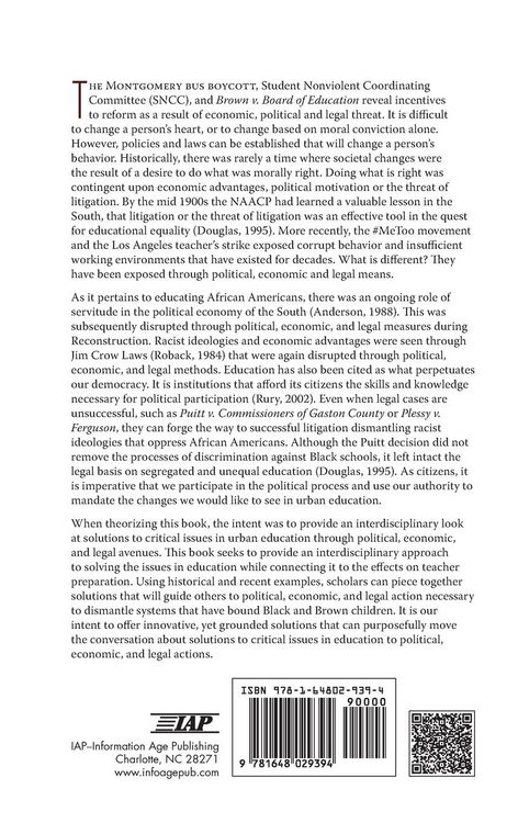 Produktbild: Economic, Political and Legal Solutions to Critical Issues in Urban Education and Implications for Teacher Preparation